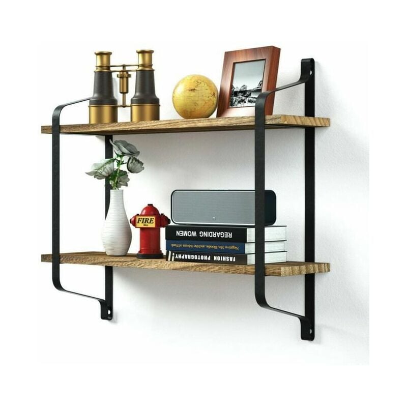 Unho - tagère Murale Industrielle - Étagère Flottante en Bois et Fer - Rangement Livres, Vases, cd, Plantes, Photos de Famille pour Salon Chambre
