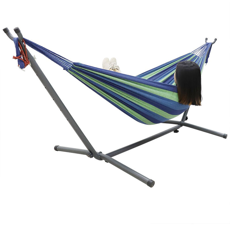 

UNHO Hamaca con soporte para 2 personas con una capacidad de carga de 150 kg para jardín camping y playa 270 x 100 x 98 cm, azul y verde