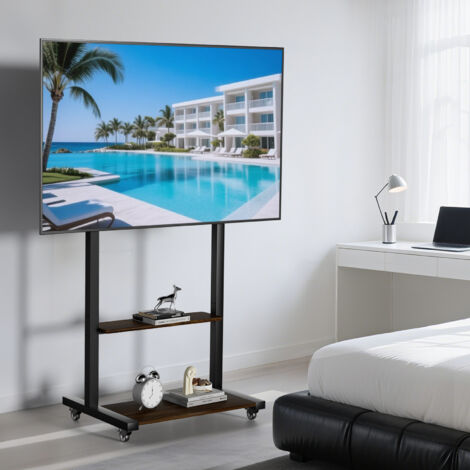UNHO Heavy Duty Rolling TV Stand 2 Shelves Mobile TV Cart up to 86" for Living Room