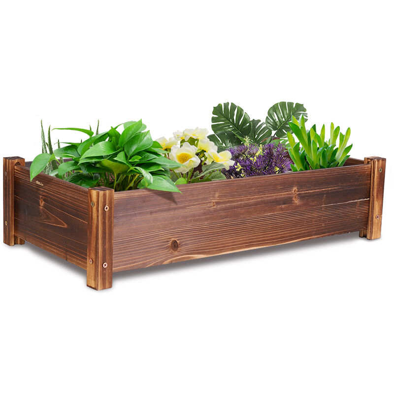 

Jardinera Rectangular de Madera UNHO, 65 x 33 x 16cm Huerto Urbano, Cama de Cultivo para Plantas Verduras Flores