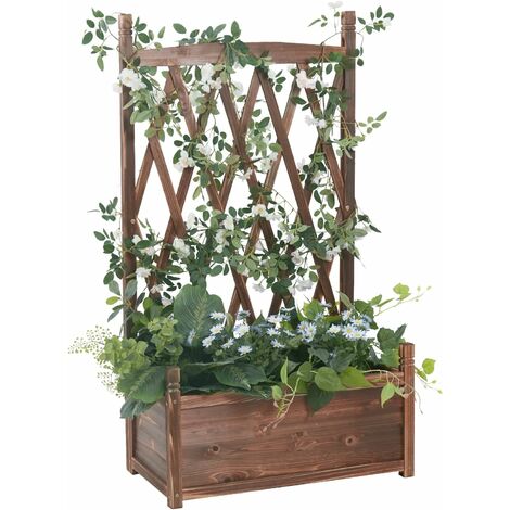 Unho – Jardinière à treillis en bois 64x37x115 cm – Bac à fleurs rectangulaire grande taille – Charge 45 kg pour balcon et terrasse