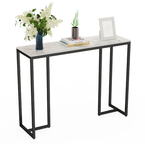 unho Konsolentisch Marmor Metall, Skandinavisch Eingangtisch mit Schwarz Metallgestell - Flurtisch für Wohnzimmer Schlafzimmer 100×30×79cm Smaragd Weiß