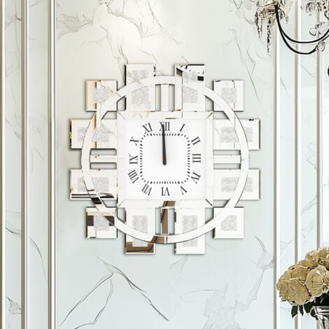 UNHO Large Wall Clock Crystal Twinkle Crush Diamond Mirrored - Silver