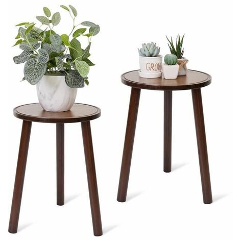 Unho – Lot de 2 porte-plantes en bambou – Table d’appoint scandinave 42cm – Support pour pots jusqu’à 28cm – Finition élégante et robuste