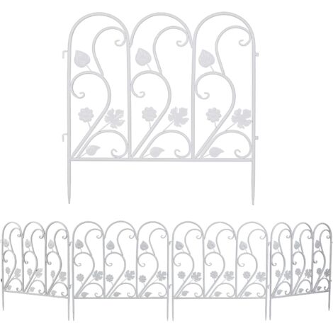 Unho – Lot de 5 bordures décoratives en fer forgé 59,5x62cm – Clôture jardin extérieur – Pieux de 14cm pour maintien solide – Couleur blanche