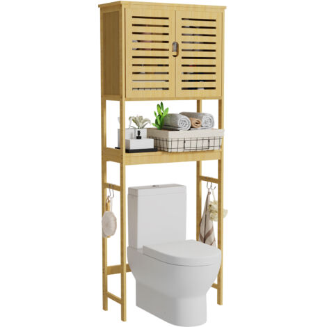 Unho – Meuble de salle de bain en bambou naturel – Armoire murale avec 3 étagères – Dimensions 65 x 27 x 174 cm – Design anti-basculement