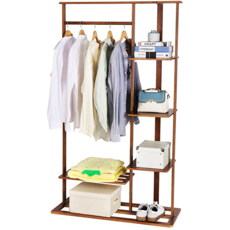 Unho – Penderie à vêtements en bambou naturel 101x41x171 cm – Porte-manteau avec étagères – Résistant à l'humidité et anti-corrosion