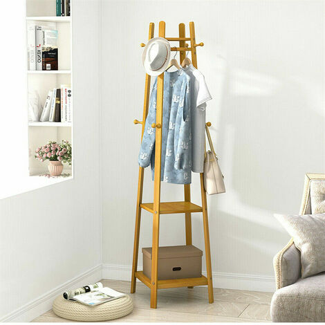 UNHO Perchero Colgador de Pie de Bambu para Bolsas Sombreros Ropa Zapatos Canastas para Dormitorio Entrada Pasillo, 168 x 40 x 40cm