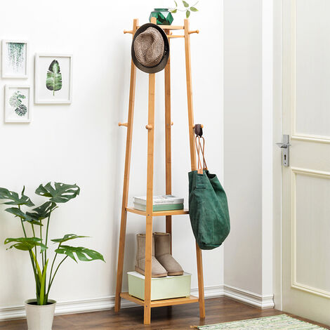 UNHO Perchero Colgador de Pie de Bambu para Dormitorio Entrada Pasillo 168 x 40 x 40cm
