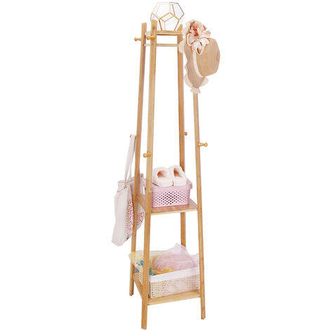 Unho – Portant vêtement en bambou avec 8 crochets – Vestiaire d'entrée 39x39x169cm – Charge max 100kg – Installation facile et stable