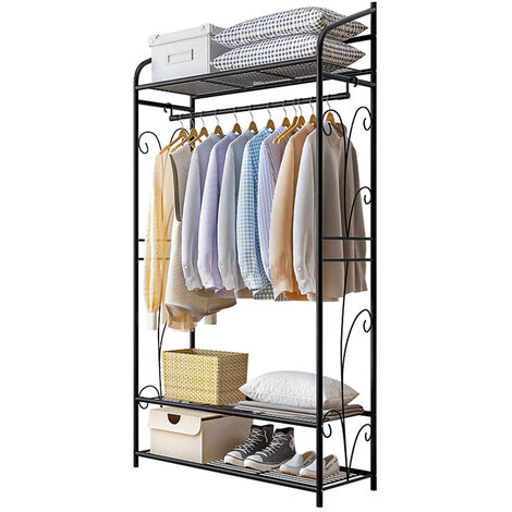 Unho – Porte-manteau en fer noir – Armoire à vêtements avec étagères à chaussures – Dimensions 79x36x161 cm – Charge maximale 50 kg