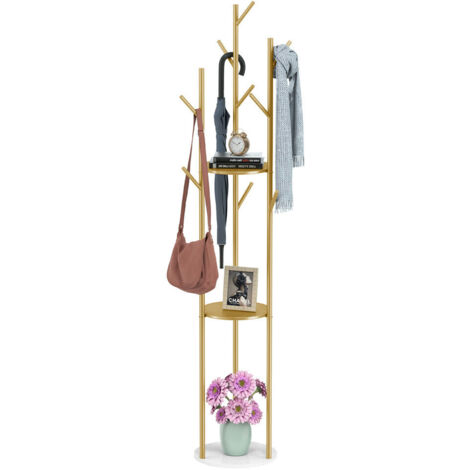 Unho – Porte-manteau sur pied en marbre et métal – 9 patères arrondies – Charge maximale 10 kg – Dimensions 31.7 x 31.7 x 112.5 cm