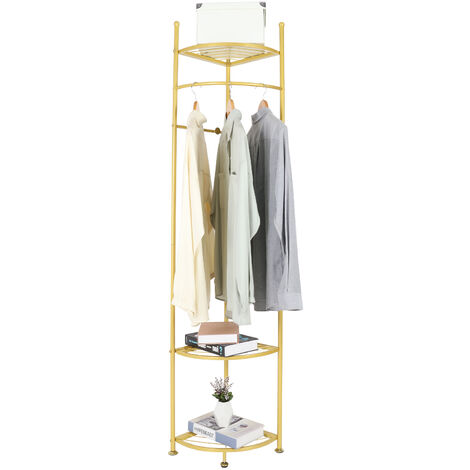 Unho – Porte manteau sur pieds d’angle en métal doré – Penderie solide pour chambre et salon – Capacité de charge élevée – Dimensions 174x44.5cm