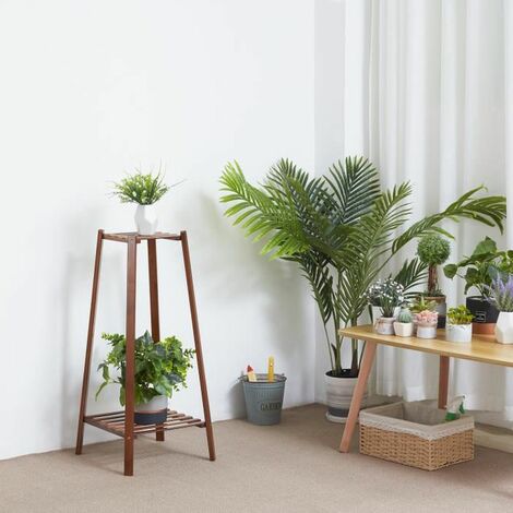 Unho – Porte plante en bambou – Étagère à fleurs échelle intérieure – Multi-niveaux 3 étagères – Charge max 10kg par niveau – Dimensions S 32x32x75cm
