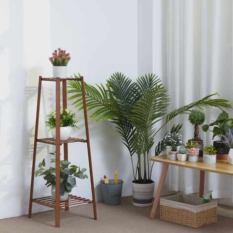 Unho – Porte plante en bambou – Étagère à fleurs intérieure 32x32x100 cm – Charge 10 kg par niveau – Design compact pour espaces réduits