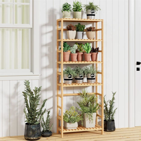 Unho – Porte plante intérieur en bambou – Étagère à 6 niveaux réglables – Dimensions 60x26x161 cm – Capacité 18 kg par étagère – Pour intérieur et balcon