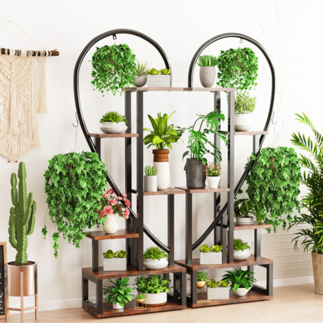 Unho – Porte plante intérieur en fer forgé – Étagère à plantes 6 niveaux – Dimensions 165x112x28cm – Matériaux MDF et fer noir