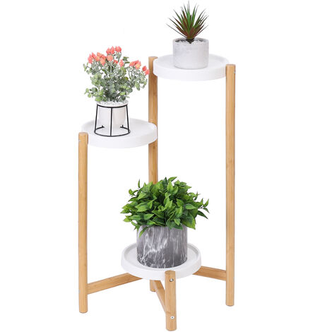 Unho – Porte plantes en bambou 3 niveaux – Support décoratif pour fleurs – Capacité de charge 10 kg par niveau – Dimensions 84 x 24 x 7 cm