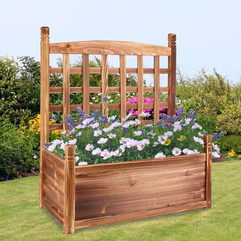 Unho - Potager en Bois avec Treillage Bac de Fleurs Jardinière 63.5x34x76cm pour Plantes Grimpantes Rosier Clématite