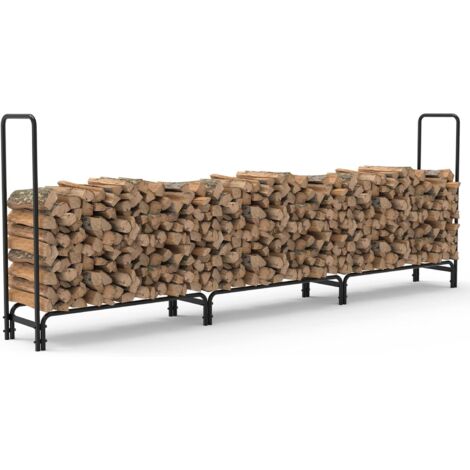 Unho – Range bûches extérieur en métal 344,9x35x117cm – Capacité 408kg – Longueur ajustable jusqu'à 12FT – Design ouvert pour circulation d'air
