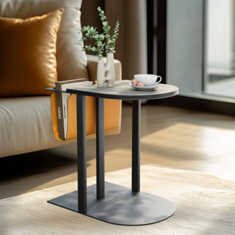 UNHO Saddle Leather Covered Side Table Magazine Storage Holder Snack Couch Bedside Table