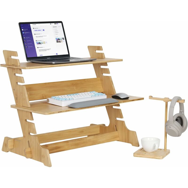 Image of Unho - Standing Desk Regolabile e Portatile, Supporto da scrivania per Monitor pc Rialza Monitor per Casa l'ufficio in 100% Bambù Pratico