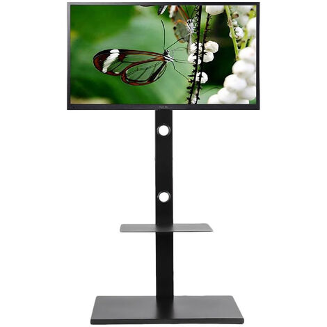 Unho – Support TV meuble avec pied pour écrans 32-65 pouces – Fixation VESA 600x400mm – Charge 30kg – Acier et verre trempé noir