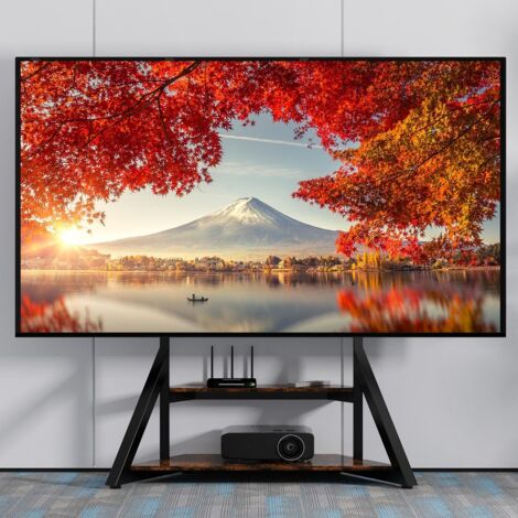 Unho – Support TV sur pied 61-94 pouces – Charge 100 kg – Hauteur réglable 138-168 cm – Norme VESA 800x600mm – 2 étagères en bois massif