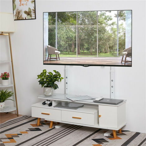 Unho – Support TV pied universel pour LCD/LED/plasma 32-100 pouces – Hauteur réglable 120,5-150,5 cm – Charge max 40 kg – VESA 800x400mm blanc