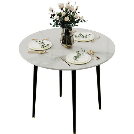 Unho – Table à manger ronde 80cm en marbre naturel et métal – 4 places – Résistante à la chaleur et aux taches – Design contemporain
