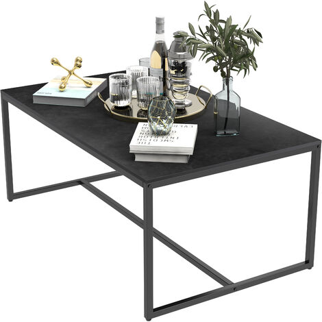 Unho – Table basse rectangulaire en pierre frittée – 100x60x43cm noir – Structure métal avec pieds triangulaires – Résistante aux rayures et chaleur