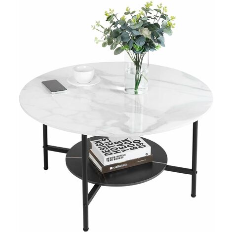Unho – Table basse ronde en pierre frittée – Pied triangulaire en métal – 80 x 47 cm – Design moderne pour salon et bureau