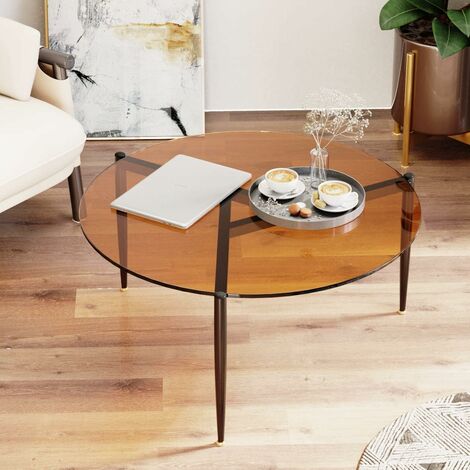 Unho – Table basse ronde en verre trempé – Structure en fer – Dimensions 80 x 40 cm – Design moderne pour salon ou bureau – Capacité 50 kg