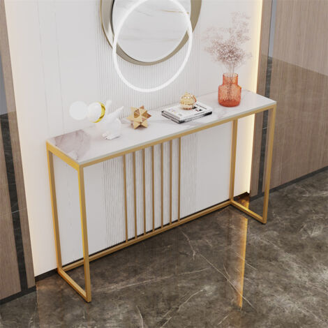 Unho – Table console en pierre frittée blanche dorée – Dimensions 120x30x78,5 cm – Résistante aux rayures et à l'humidité – Design moderne pour entrée ou salon