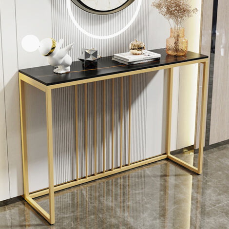 Unho – Table console en marbre fritté noir doré 100x30x78,5cm – Design scandinave élégant – Résistante aux rayures et températures élevées