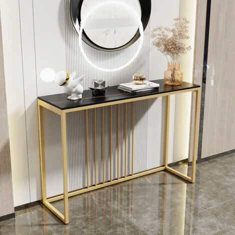 Unho – Table console en marbre noir doré 120x30x78,5cm – Pierre frittée durable – Design scandinave pour entrée et salon