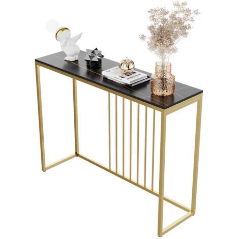 Unho – Table console en pierre frittée noir doré – Dimensions 100x30x78.5cm – Résistante aux rayures et à la chaleur – Design minimaliste