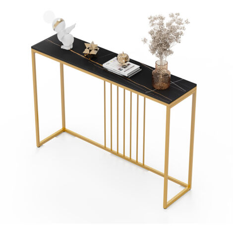 Unho – Table console en pierre frittée noir doré – Design scandinave minimaliste – Dimensions 120x30x78,5 cm – Résistante aux rayures et chaleur