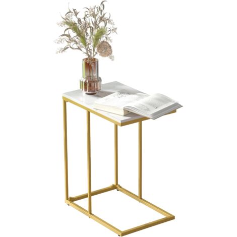 Unho – Table d’appoint marbre blanc – Bout de canapé moderne en métal doré – Dimensions 45x30x55cm – Résistante aux rayures et facile à nettoyer