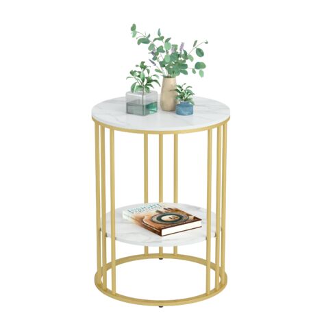 Unho – Table d’appoint ronde en pierre frittée – 40x40x54cm – Résistante aux rayures et aux températures élevées – Pour salon et chambre