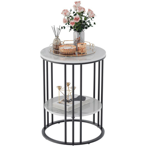 Unho – Table d’appoint ronde en pierre frittée et métal – 40x40x54cm – Design moderne pour salon ou chambre – Résistante aux rayures