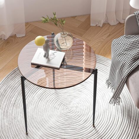 Unho – Table d'appoint ronde en verre trempé 50x50x50cm – Cadre en métal noir – Design moderne pour salon et bureau – Stabilité optimale