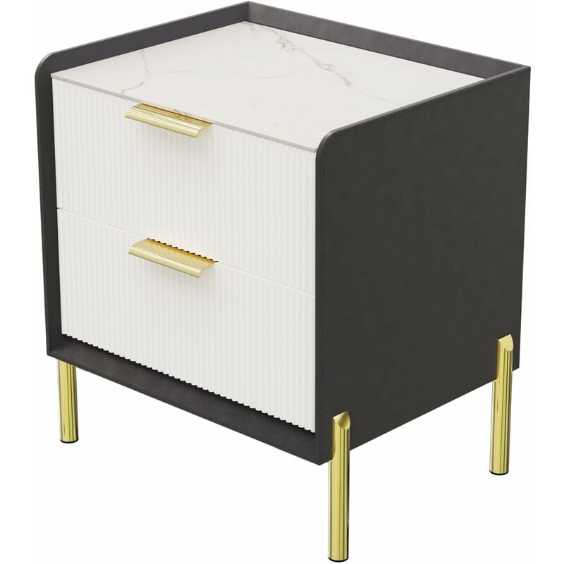 Table de Chevet avec 2 Tiroirs Table de Nuit Style Scandinave pour Salon Chambre Noir et Gris - 48.5 x 38.5 x 53 cm - Unho