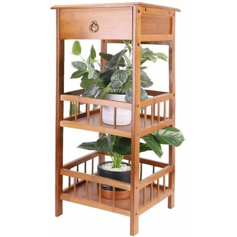 Unho – Table de chevet en bambou 3 niveaux avec tiroir – Étagère vintage 30x30x78cm – Résistante à l'humidité et finition naturelle