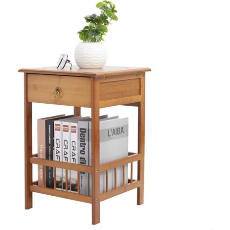 Unho – Table de chevet en bambou 30x30x49cm – 2 niveaux de rangement – Style scandinave vintage – Capacité de charge 40kg