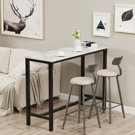 Unho – Table haute rectangulaire 120x40x105cm – Plateau aspect marbre – 60% métal 40% pierre frittée – Capacité 120kg – Pour cuisine et bureau