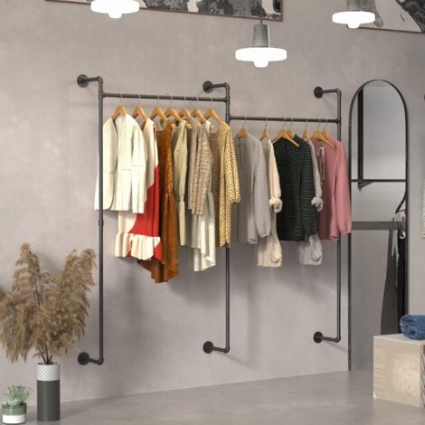 UNHO Tubo Appendiabiti Industriale Barra Appendiabiti Asta per Armadio in Metallo Guardaroba per Cabina, 205x190cm