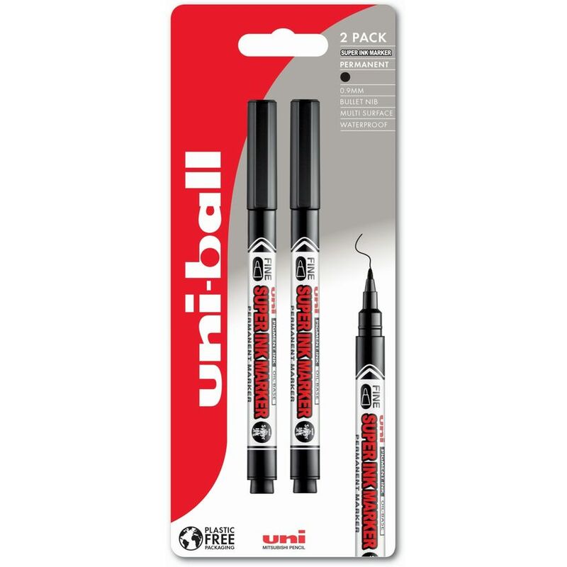Uni-ball - Uni Super Ink Permanent Marker Bullet Tip 0.9mm Line Black Plastic Free - Black
