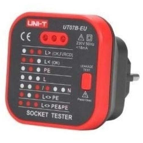 UNI-T UT07B-EU SÉRIE UT07 TESTEUR DE PRISES AVEC RCD POUR PRISE EU 230 V 50/60 HZ