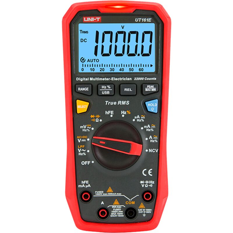 Uni-t - Multímetro digital cat iii - Pantalla led de hasta 6000 cuentas - Medición en dc y ac hasta 1000V y 10A - Conexión con pc - Alta precisión en
